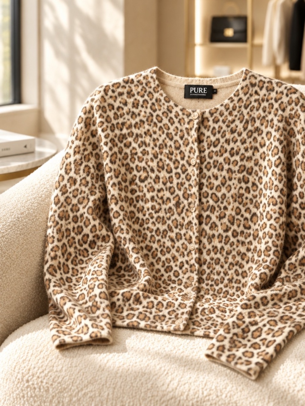 Pure Cashmere Collection Leopard-Print Cardigan Woman’s Size 14 NWT